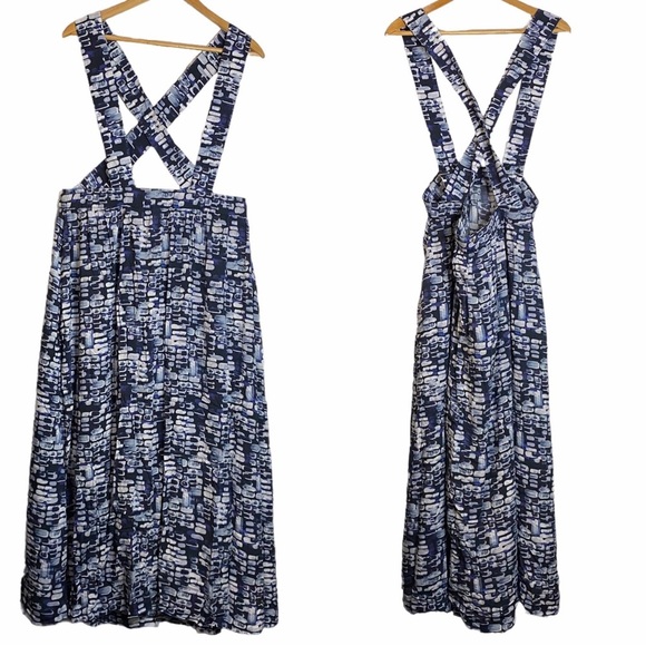 Samantha Leibowitz Blue White Geometric Suspender Skirt Plus Size XXL - Picture 1 of 13